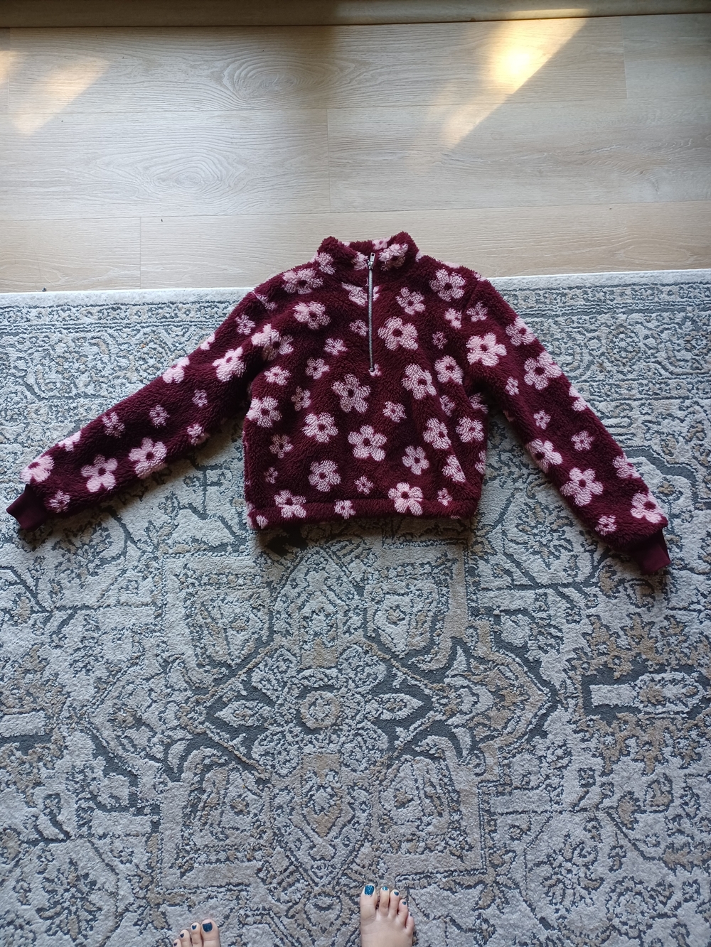 Women’s Burgundy Floral Sherpa Half-Zip Jacket